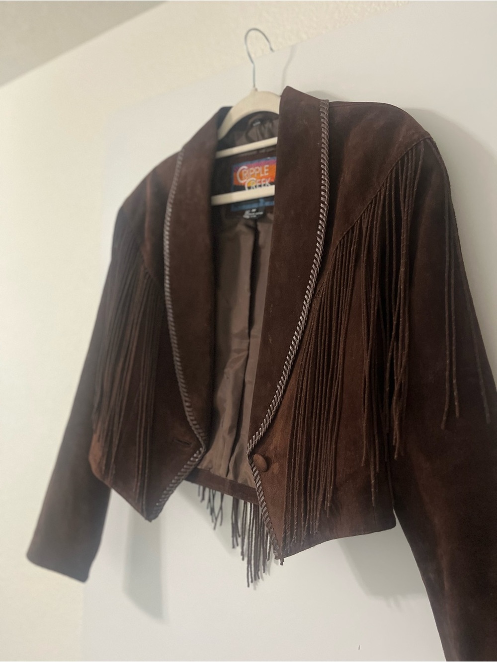 Cripple Creek leather suede fringe jacket